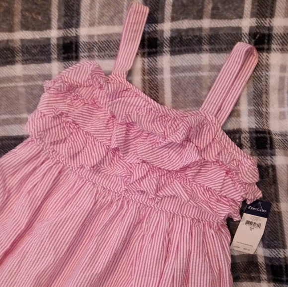 🆕 Ralph Lauren | Seersucker Pink & White Tiered Ruffle Top Dress Girls Size 12 - Picture 7 of 15